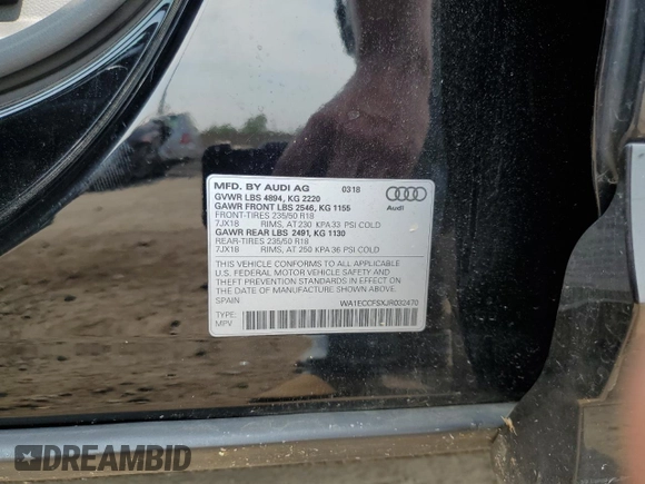 2018 Audi Q3 Premium с VIN WA1ECCFSXJR032470, выставлен на аукционе Copart как лот 59149135 с пробегом 64 037 миль миль и Списание • Salvage title. История ставок и продаж доступна на DreamBid. Изображение 14.