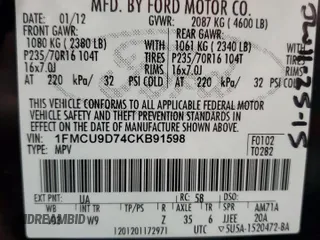 2012 Ford Escape XLT z VIN 1FMCU9D74CKB91598, wystawiony jako Copart lot #51667805 z przebiegiem 182 152 mil mil oraz Szkoda całkowita • Salvage title. Historia ofert i sprzedaży dostępna na DreamBid. Obrazek 15.