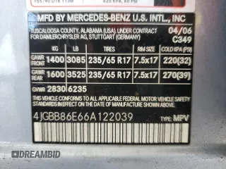 2006 Mercedes-Benz M 350 with VIN 4JGBB86E66A122039, listed as a Copart auction lot 51843575 with 140,242 mi miles and Clean Title. Bid and sale history available at DreamBid. Image 12.