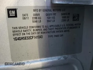 2012 Buick LaCrosse Premium 3 with VIN 1G4GH5E32CF141043, listed as a Copart auction lot 50089965 with 185,515 mi miles and Salvage title. Bid and sale history available at DreamBid. Image 14.