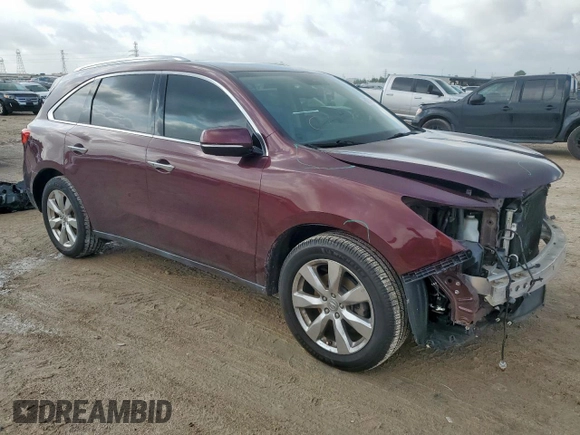 2014 Acura MDX Advance with VIN 5FRYD3H8XEB016782, listed as a Copart auction lot 60734015 with 97,323 mi miles and Salvage title. Bid and sale history available at DreamBid. Image 4.