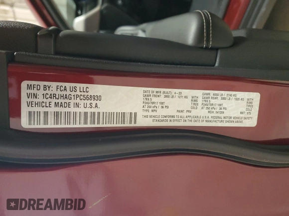 2023 Jeep Grand Cherokee Laredo z VIN 1C4RJHAG1PC568930, wystawiony jako Copart lot #57451085 z przebiegiem 22 866 mil mil oraz Szkoda całkowita • Salvage title. Historia ofert i sprzedaży dostępna na DreamBid. Obrazek 13.