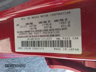2015 Mazda 3 S Grand Touring with VIN JM1BM1M39F1254039, listed as a IAAI auction lot 41225054 with 87,597 mi miles and . Bid and sale history available at DreamBid. Image 9.