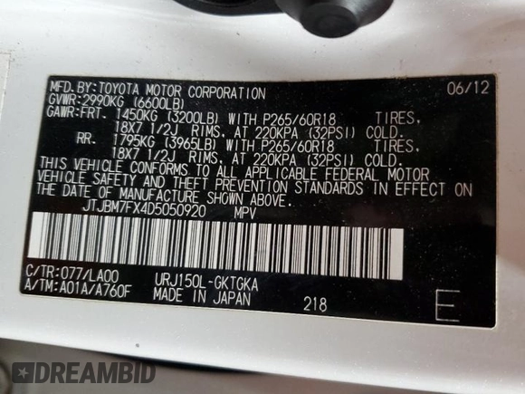 2013 Lexus GX 460 with VIN JTJBM7FX4D5050920, listed as a Copart auction lot 53228055 with 168,432 mi miles and Salvage Title. Bid and sale history available at DreamBid. Image 14.