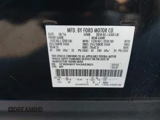 2017 Ford Explorer Platinum with VIN 1FM5K8HT1HGA53821, listed as a IAAI auction lot 42070226 with 87,817 mi miles and . Bid and sale history available at DreamBid. Image 9.
