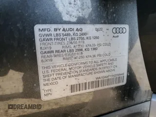 2022 Audi Q5 S line Premium z VIN WA1GAAFY3N2099448, wystawiony jako Copart lot #58257715 z przebiegiem 39 407 mil mil oraz Szkoda całkowita • Salvage title. Historia ofert i sprzedaży dostępna na DreamBid. Obrazek 13.