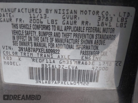 2014 Nissan Sentra SV z VIN 3N1AB7APXEL609922, wystawiony jako IAAI lot #42350013 z przebiegiem 135 382 mil mil oraz . Historia ofert i sprzedaży dostępna na DreamBid. Obrazek 9.