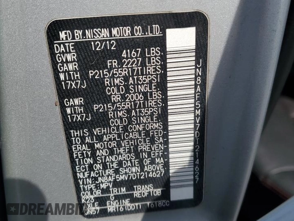 2013 Nissan Juke S with VIN JN8AF5MV7DT214627, listed as a Copart auction lot 50793025 with 130,500 mi miles and Salvage Title. Bid and sale history available at DreamBid. Image 13.