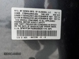 2013 Honda Pilot EX-L z VIN 5FNYF3H76DB030020, wystawiony jako Copart lot #88921585 z przebiegiem 194 570 mil mil oraz Szkoda całkowita • Salvage title. Historia ofert i sprzedaży dostępna na DreamBid. Obrazek 14.