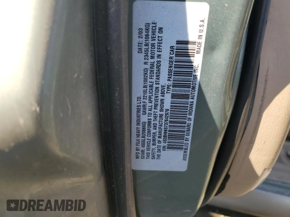 2003 Subaru Legacy Outback with VIN 4S3BH665737642976, listed as a Copart auction lot 85114634 with 116,843 mi miles and Salvage title. Bid and sale history available at DreamBid. Image 16.