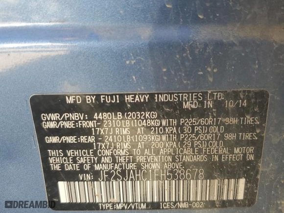 2015 Subaru Forester 2.5i Limited with VIN JF2SJAHC1FH538678, listed as a Copart auction lot 48600375 with 209,511 mi miles and Salvage Title. Bid and sale history available at carsss.com. Image 14.