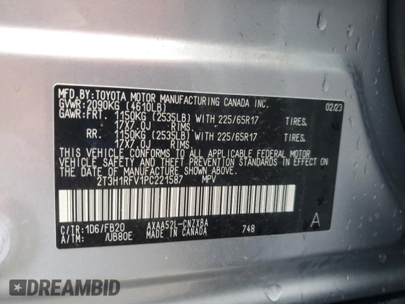 2023 Toyota RAV4 LE z VIN 2T3H1RFV1PC221587, wystawiony jako Copart lot #54106715 z przebiegiem 24 938 mil mil oraz Szkoda całkowita • Salvage title. Historia ofert i sprzedaży dostępna na DreamBid. Obrazek 13.