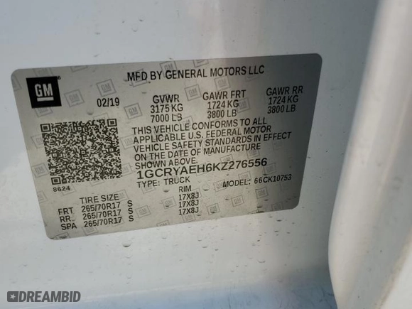 2019 Chevrolet Silverado 1500 Work Truck with VIN 1GCRYAEH6KZ276556, listed as a Copart auction lot 53028855 with 56,036 mi miles and Salvage Title. Bid and sale history available at carsss.com. Image 13.