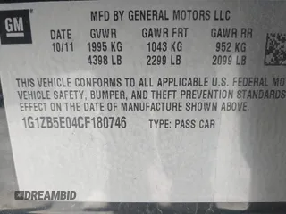 2012 Chevrolet Malibu 1LS with VIN 1G1ZB5E04CF180746, listed as a IAAI auction lot 41866051 with 140,002 mi miles and . Bid and sale history available at DreamBid. Image 9.