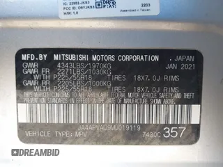 2021 Mitsubishi Outlander Sport SE with VIN JA4APVAU9MU019119, listed as a IAAI auction lot 41357738 with 124,480 mi miles. Bid and sale history available at carsss.com. Image 9.