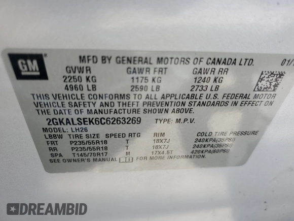 2012 GMC Terrain SLE-2 with VIN 2GKALSEK6C6263269, listed as a Copart auction lot 54547865 with 102,390 mi miles and Clean Title. Bid and sale history available at carsss.com. Image 13.