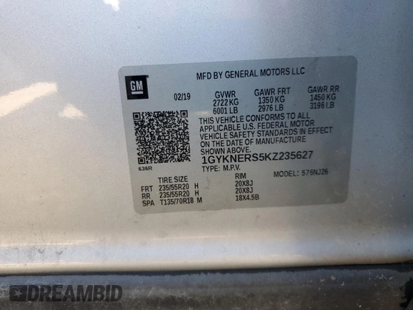 2019 Cadillac XT5 Premium Luxury FWD z VIN 1GYKNERS5KZ235627, wystawiony jako Copart lot #52512755 z przebiegiem Nie podano mil oraz Szkody całkowita. Historia ofert i sprzedaży dostępna na DreamBid. Obrazek 13.