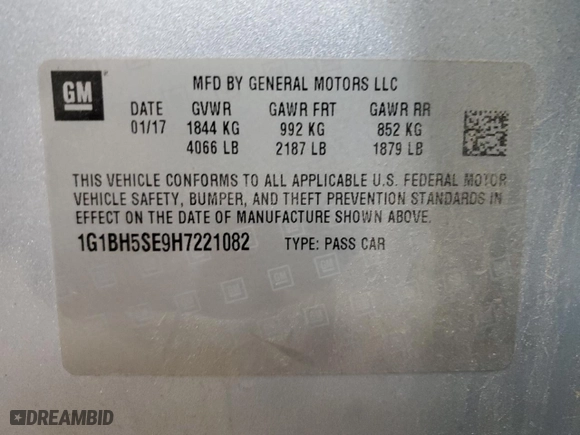 2017 Chevrolet Cruze LT with VIN 1G1BH5SE9H7221082, listed as a Copart auction lot 79190614 with 145,335 mi miles and Clean Title. Bid and sale history available at carsss.com. Image 12.