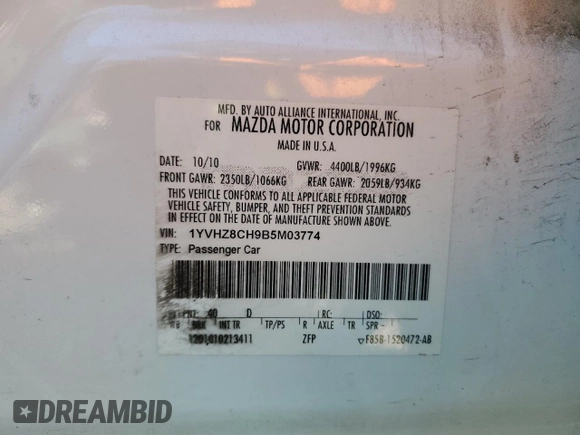 2011 Mazda 6 i Grand Touring with VIN 1YVHZ8CH9B5M03774, listed as a Copart auction lot 79834334 with 150,943 mi miles and Salvage Title. Bid and sale history available at DreamBid. Image 12.