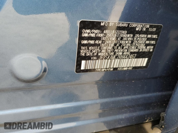 2024 Subaru Forester Touring with VIN JF2SKAMC2RH442467, listed as a Copart auction lot 53766735 with 7,206 mi miles and Salvage title. Bid and sale history available at DreamBid. Image 15.