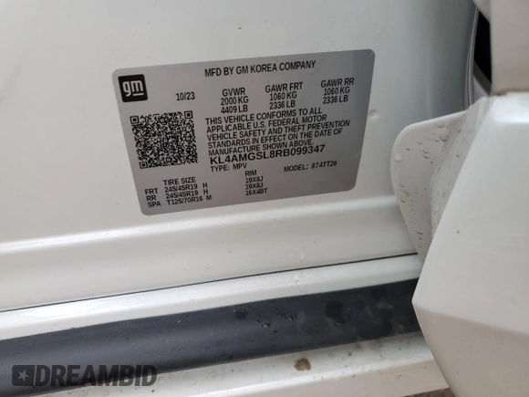 2024 Buick Encore GX Avenir with VIN KL4AMGSL8RB099347, listed as a Copart auction lot 56887555 with 4,234 mi miles and Salvage title. Bid and sale history available at DreamBid. Image 13.