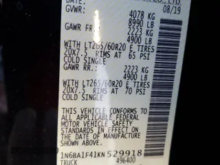 2019 Nissan Titan XD SL with VIN 1N6BA1F41KN529918, listed as a Copart auction lot 85999634 with 91,086 mi miles and Salvage Title. Bid and sale history available at carsss.com. Image 12.