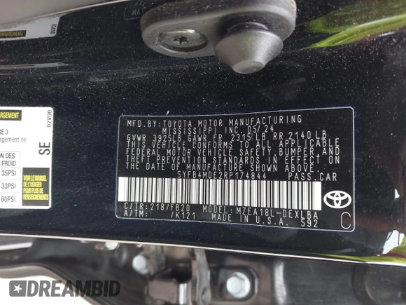 2024 Toyota Corolla LE with VIN 5YFB4MDE2RP174844, listed as a IAAI auction lot 42544519 with 23,841 mi miles and . Bid and sale history available at DreamBid. Image 9.