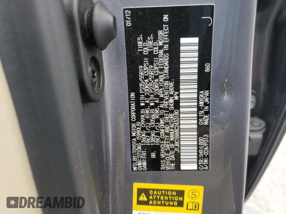 2012 Lexus RX 450h with VIN JTJBC1BA8C2433180, listed as a Copart auction lot 53273535 with 166,620 mi miles and Salvage Title. Bid and sale history available at DreamBid. Image 13.