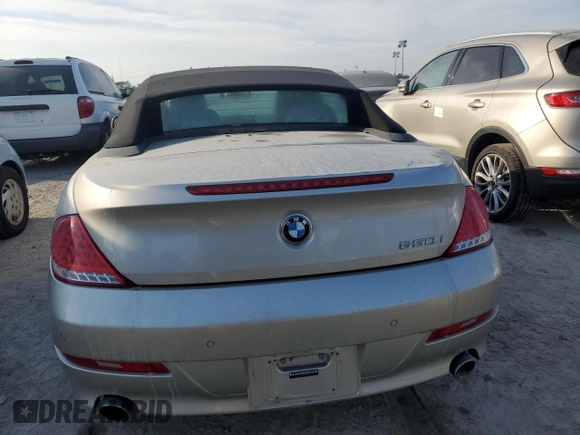 2008 BMW 6 Series 650i with VIN WBAEB53568CX60574, listed as a Copart auction lot 75687704 with 0 mi miles and Salvage Title. Bid and sale history available at carsss.com. Image 6.