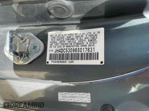 2006 Acura RSX Type S z VIN JH4DC53096S017831, wystawiony jako Copart lot #43852305 z przebiegiem 119 540 mil mil oraz Czysty tytuł • Clean title. Historia ofert i sprzedaży dostępna na DreamBid. Obrazek 10.
