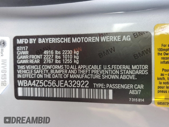 2018 BMW 4 Series 440i with VIN WBA4Z5C56JEA32922, listed as a Copart auction lot 85752364 with 31,105 mi miles and Salvage title. Bid and sale history available at DreamBid. Image 14.