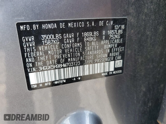 2017 Honda Fit EX-L with VIN 3HGGK5H98HM703123, listed as a Copart auction lot 61678095 with 25,714 mi miles and Salvage title. Bid and sale history available at DreamBid. Image 12.