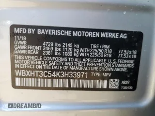 2019 BMW X1 xDrive28i with VIN WBXHT3C54K3H33971, listed as a Copart auction lot 44819833 with 55,877 mi miles. Bid and sale history available at carsss.com. Image 12.