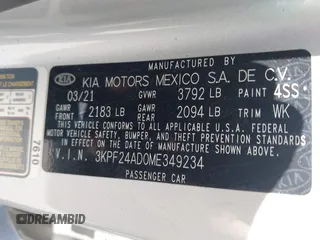 2021 Kia Forte LXS z VIN 3KPF24AD0ME349234, wystawiony jako IAAI lot #42238895 z przebiegiem 66 043 mil mil oraz . Historia ofert i sprzedaży dostępna na DreamBid. Obrazek 9.