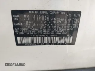2020 Subaru Outback Limited with VIN 4S4BTANC7L3144605, listed as a IAAI auction lot 42372274 with 40,310 mi miles and . Bid and sale history available at DreamBid. Image 9.