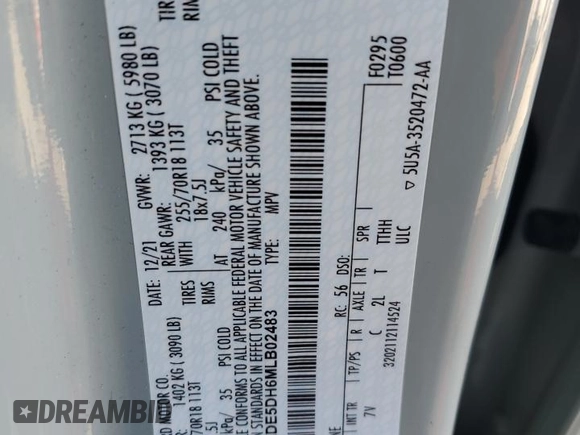 2021 Ford Bronco with VIN 1FMDE5DH6MLB02483, listed as a Copart auction lot 42617245 with 20,306 mi miles and Salvage title. Bid and sale history available at DreamBid. Image 12.