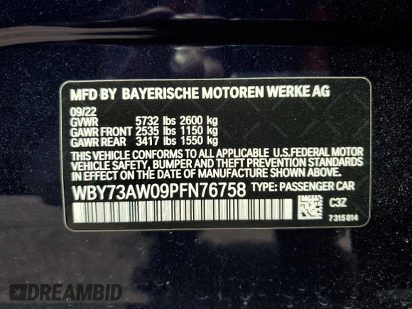 2023 BMW i4 eDrive40 with VIN WBY73AW09PFN76758, listed as a Copart auction lot 48096254 with 9,909 mi miles. Bid and sale history available at carsss.com. Image 12.