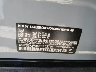 2023 BMW i4 M50 with VIN WBY33AW04PFP53795, listed as a Copart auction lot 42402505 with 20,210 mi miles and Salvage Title. Bid and sale history available at carsss.com. Image 13.