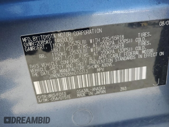 2008 Toyota RAV4 Sport с VIN JTMZK32V886010313, выставлен на аукционе Copart как лот 52414175 с пробегом 108 538 миль миль и Списание • Salvage title. История ставок и продаж доступна на DreamBid. Изображение 13.