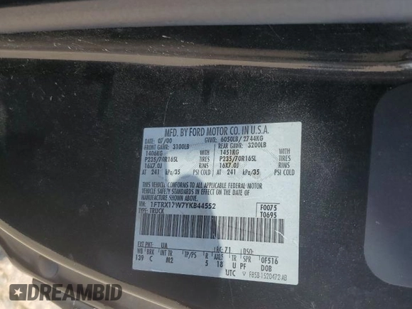 2000 Ford F-150 XL with VIN 1FTRX17W7YKB44552, listed as a Copart auction lot 72790504 with 0 mi miles and Salvage Title. Bid and sale history available at carsss.com. Image 14.