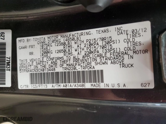 2012 Toyota Tacoma with VIN 5TFNX4CN3CX013448, listed as a Copart auction lot 52280415 with 183,240 mi miles and Clean Title. Bid and sale history available at carsss.com. Image 12.
