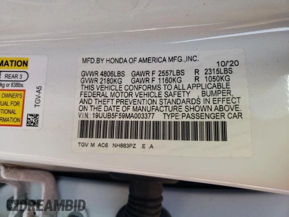 2021 Acura TLX w/A-Spec Package with VIN 19UUB5F59MA003377, listed as a Copart auction lot 47469825 with 41,237 mi miles and Salvage Title. Bid and sale history available at carsss.com. Image 12.