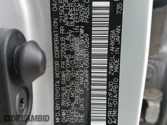 2016 Toyota Prius Four with VIN JTDKARFU5G3016269, listed as a Copart auction lot 55562095 with 279,021 mi miles and Clean Title. Bid and sale history available at carsss.com. Image 12.