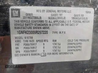 2009 Chevrolet Tahoe 1LT z VIN 1GNFK23009R297220, wystawiony jako IAAI lot #42480122 z przebiegiem 256 343 mil mil oraz . Historia ofert i sprzedaży dostępna na DreamBid. Obrazek 9.