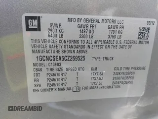 2012 Chevrolet Silverado 1500 LT with VIN 1GCNCSEA5CZ269525, listed as a IAAI auction lot 41998739 with 172,992 mi miles. Bid and sale history available at carsss.com. Image 9.