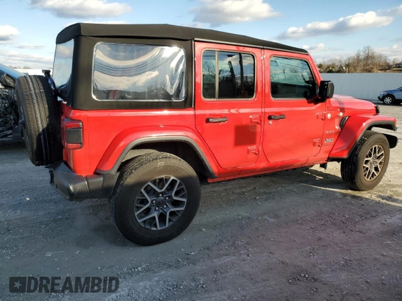 2024 Jeep Wrangler Sahara with VIN 1C4PJXEG9RW236263, listed as a Copart auction lot 45009025 with 13,985 mi miles and Salvage Title. Bid and sale history available at carsss.com. Image 3.