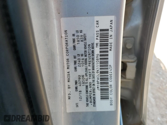 2019 Mazda 3 Select with VIN JM1BPACL9K1110896, listed as a Copart auction lot 62395685 with 141,544 mi miles and Salvage title. Bid and sale history available at DreamBid. Image 13.