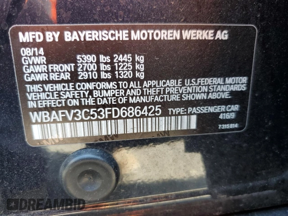 2015 BMW 5 Series 535d xDrive with VIN WBAFV3C53FD686425, listed as a Copart auction lot 67164953 with 98,199 mi miles and . Bid and sale history available at DreamBid. Image 12.