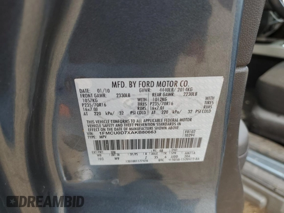 2010 Ford Escape XLT с VIN 1FMCU0D7XAKB80663, выставлен на аукционе Copart как лот 52850925 с пробегом 122 806 миль миль и Списание • Salvage title. История ставок и продаж доступна на DreamBid. Изображение 14.