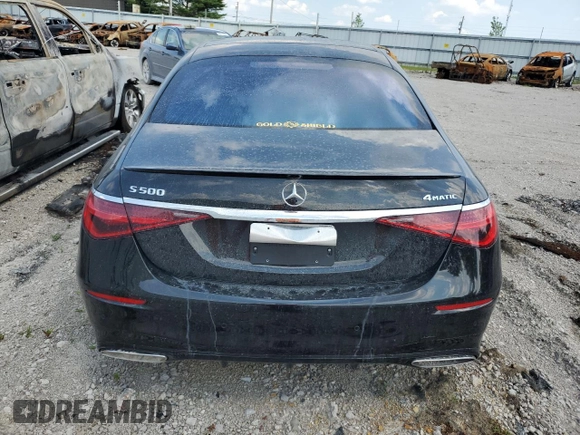 2022 Mercedes-Benz S-Class S 500 with VIN W1K6G6DB6NA153543, listed as a Copart auction lot 59649504 with 0 mi miles and Salvage Title. Bid and sale history available at carsss.com. Image 6.